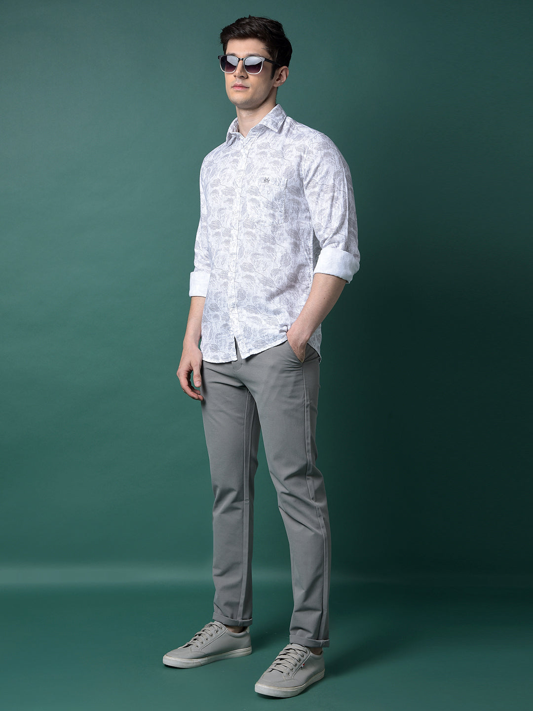 Grey Floral Print Shirt-Men Shirts-Crimsoune Club