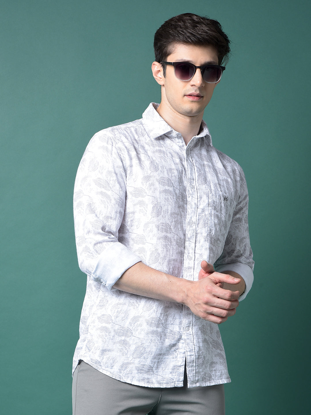 Grey Floral Print Shirt-Men Shirts-Crimsoune Club