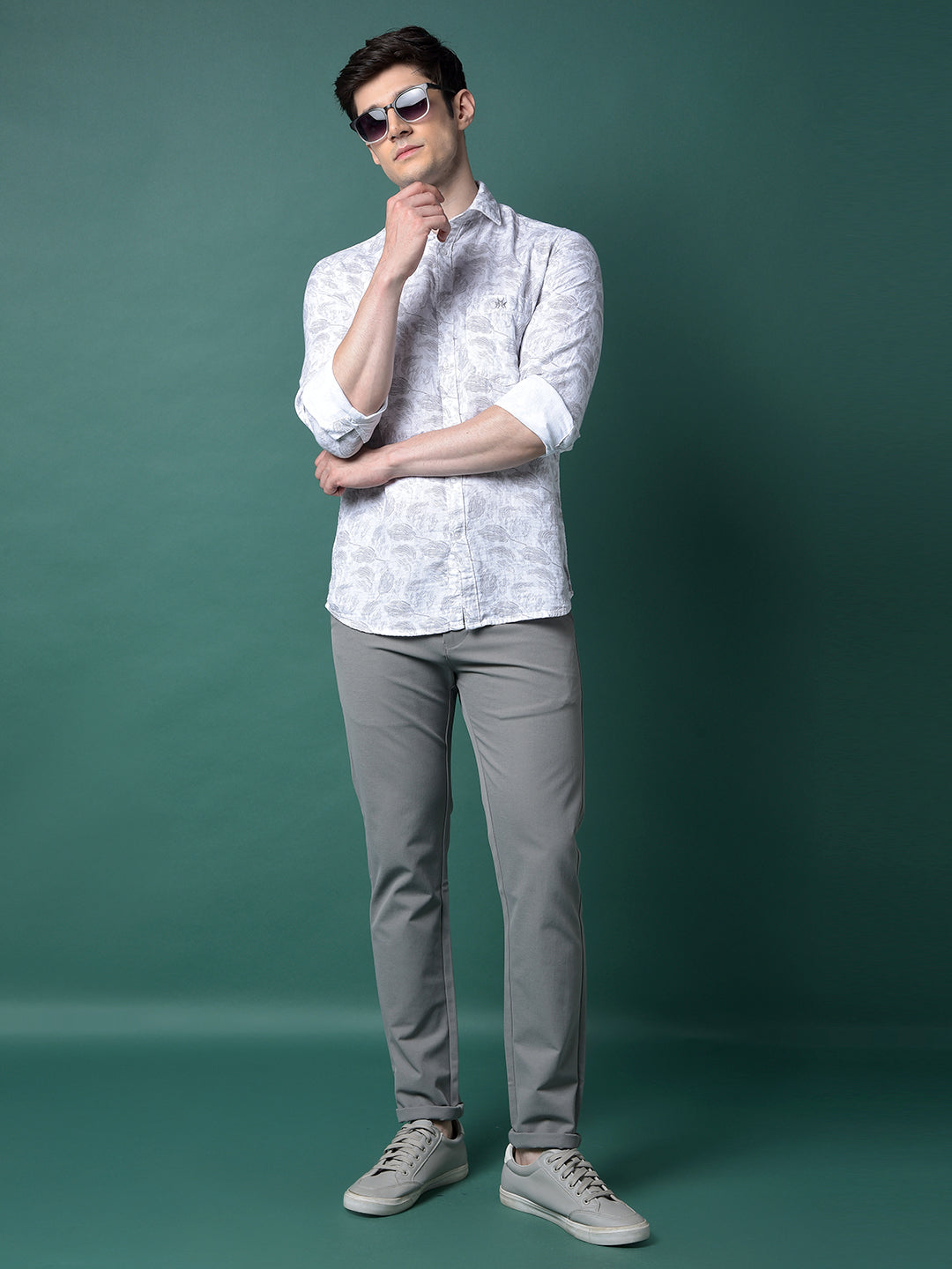 Grey Floral Print Shirt-Men Shirts-Crimsoune Club