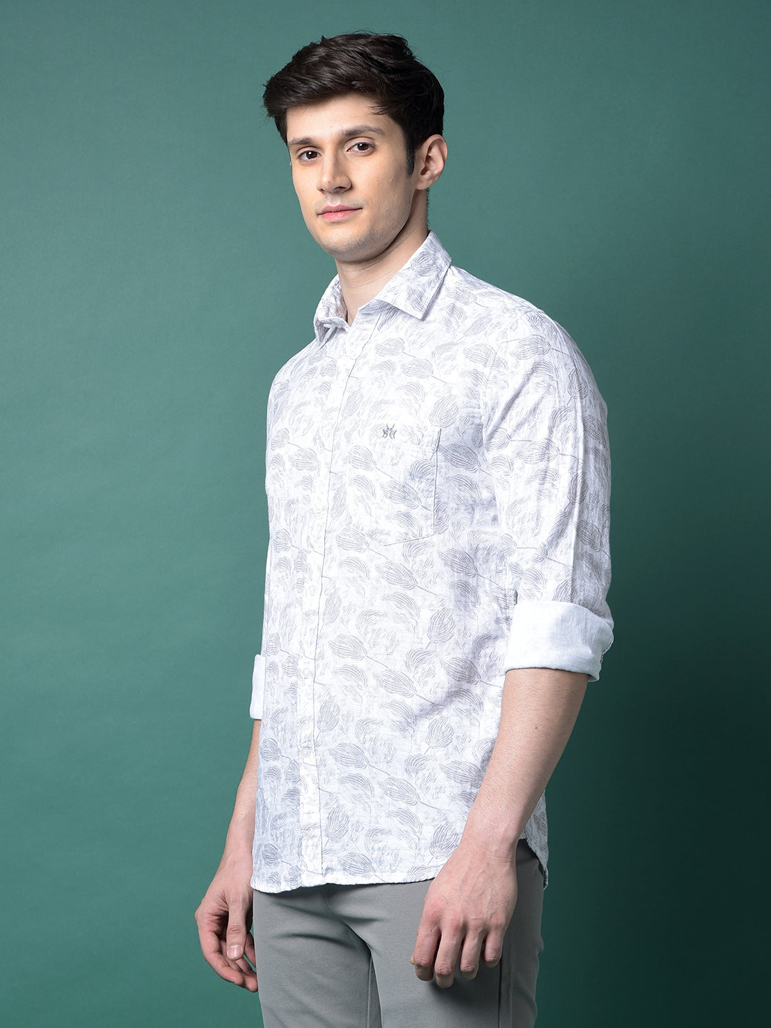 Grey Floral Print Shirt-Men Shirts-Crimsoune Club