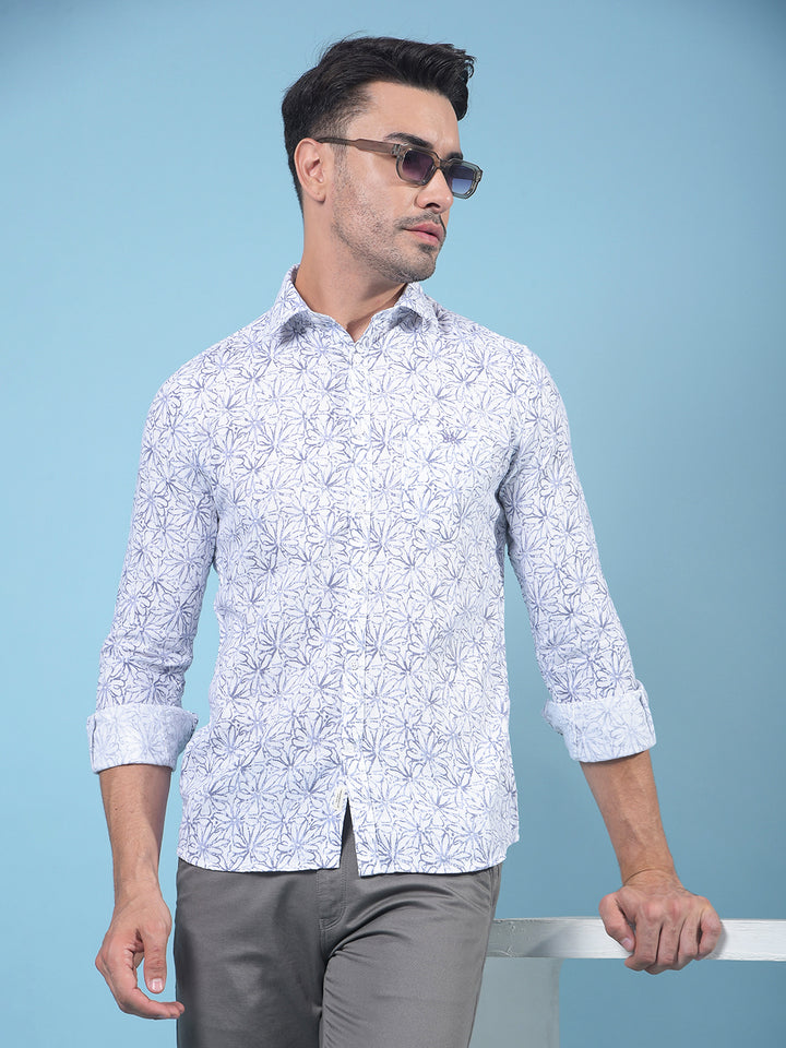 Purple Floral Print 100% Cotton Shirt-Men Shirts-Crimsoune Club