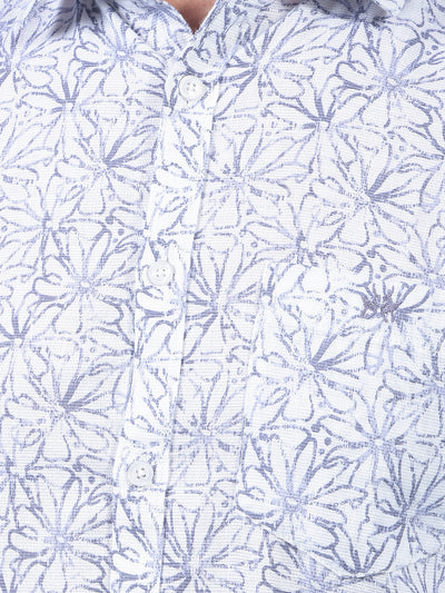 Purple Floral Print 100% Cotton Shirt-Men Shirts-Crimsoune Club