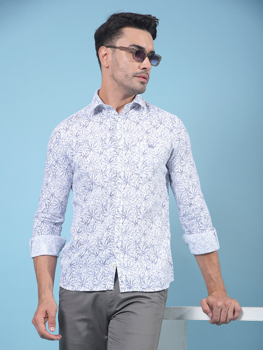Purple Floral Print 100% Cotton Shirt-Men Shirts-Crimsoune Club