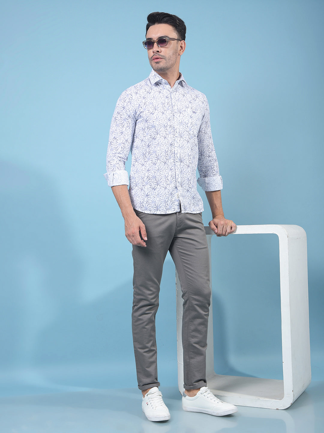 Purple Floral Print 100% Cotton Shirt-Men Shirts-Crimsoune Club