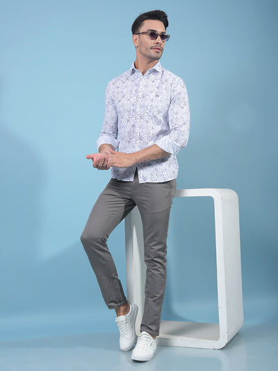 Purple Floral Print 100% Cotton Shirt-Men Shirts-Crimsoune Club