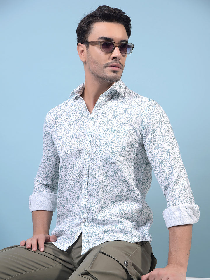 Men's Green Floral Print Shirt-Men Shirts-Crimsoune Club