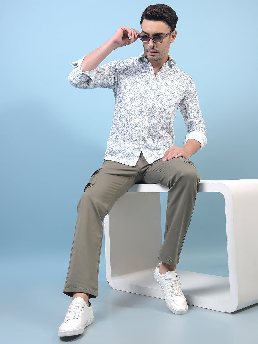 Men's Green Floral Print Shirt-Men Shirts-Crimsoune Club