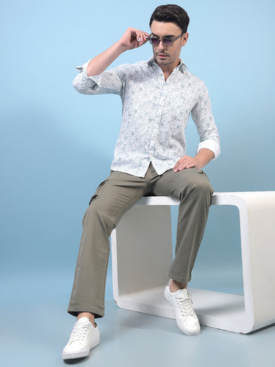 Men's Green Floral Print Shirt-Men Shirts-Crimsoune Club