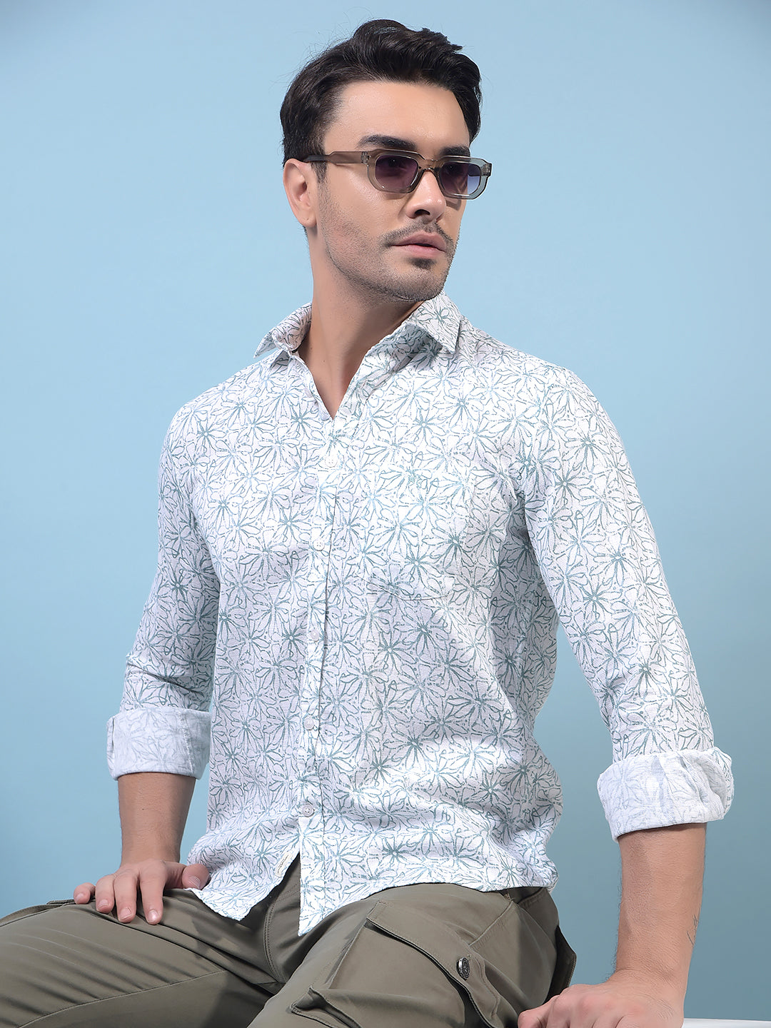 Men's Green Floral Print Shirt-Men Shirts-Crimsoune Club