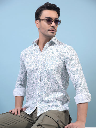 Men's Green Floral Print Shirt-Men Shirts-Crimsoune Club
