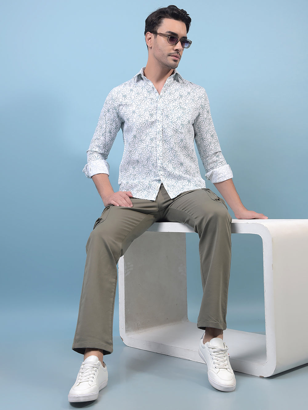Men's Green Floral Print Shirt-Men Shirts-Crimsoune Club