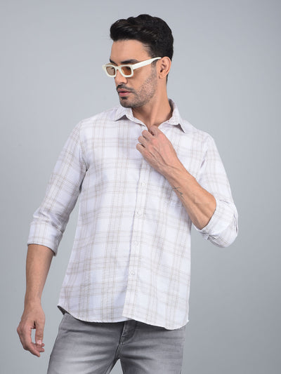Off White Checked Linen Shirt-Men Shirts-Crimsoune Club