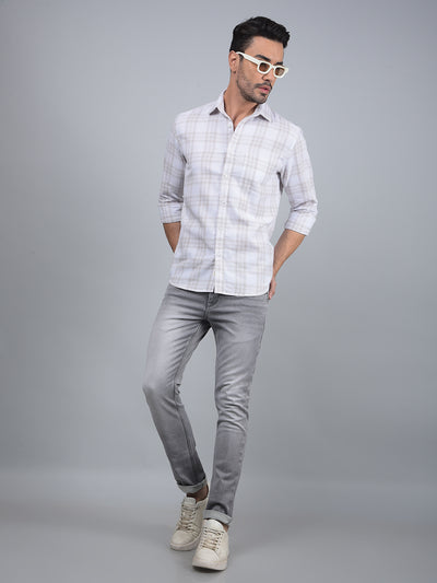 Off White Checked Linen Shirt-Men Shirts-Crimsoune Club