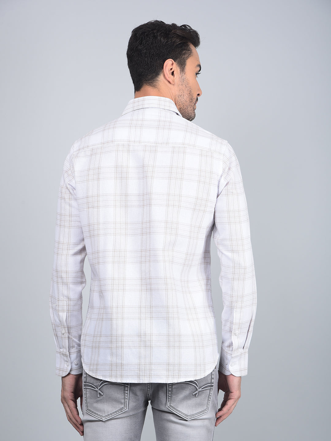 Off White Checked Linen Shirt-Men Shirts-Crimsoune Club