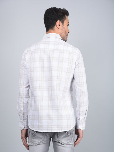 Off White Checked Linen Shirt-Men Shirts-Crimsoune Club