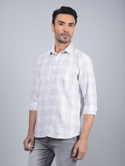 Off White Checked Linen Shirt-Men Shirts-Crimsoune Club
