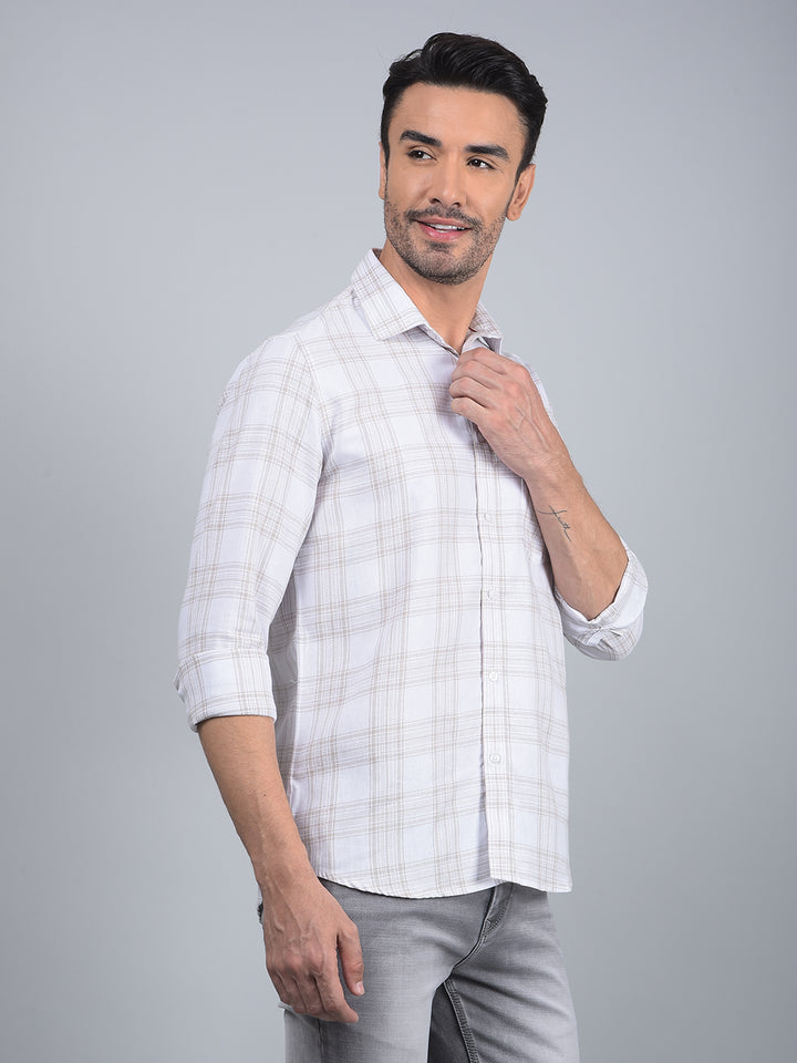 Off White Checked Linen Shirt-Men Shirts-Crimsoune Club