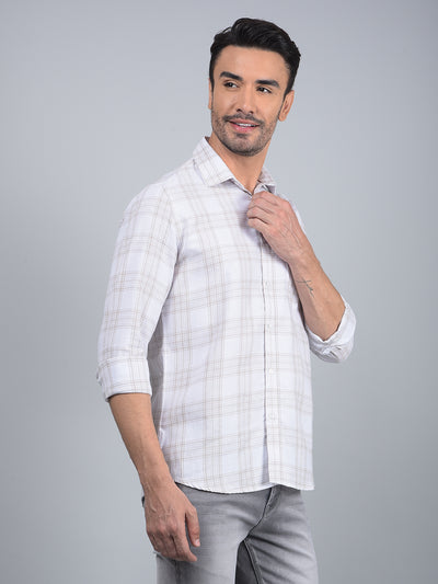 Off White Checked Linen Shirt-Men Shirts-Crimsoune Club