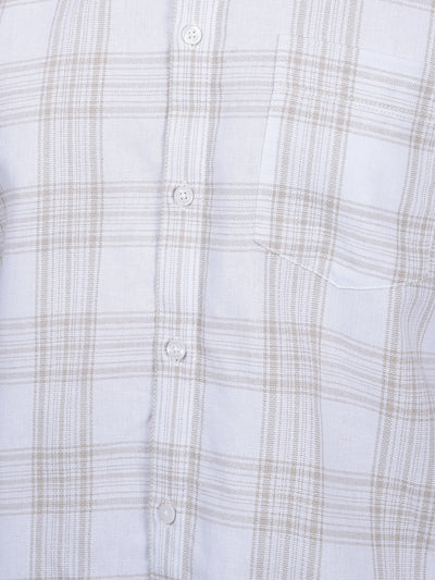 Off White Checked Linen Shirt-Men Shirts-Crimsoune Club