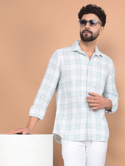 Green Checked Linen Shirt-Men Shirts-Crimsoune Club