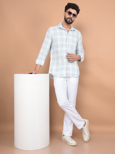 Green Checked Linen Shirt-Men Shirts-Crimsoune Club