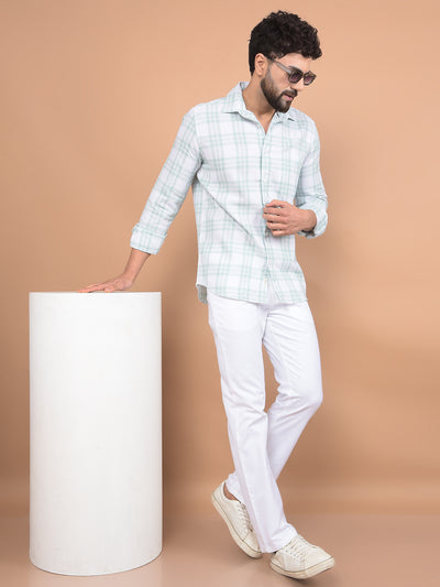 Green Checked Linen Shirt-Men Shirts-Crimsoune Club