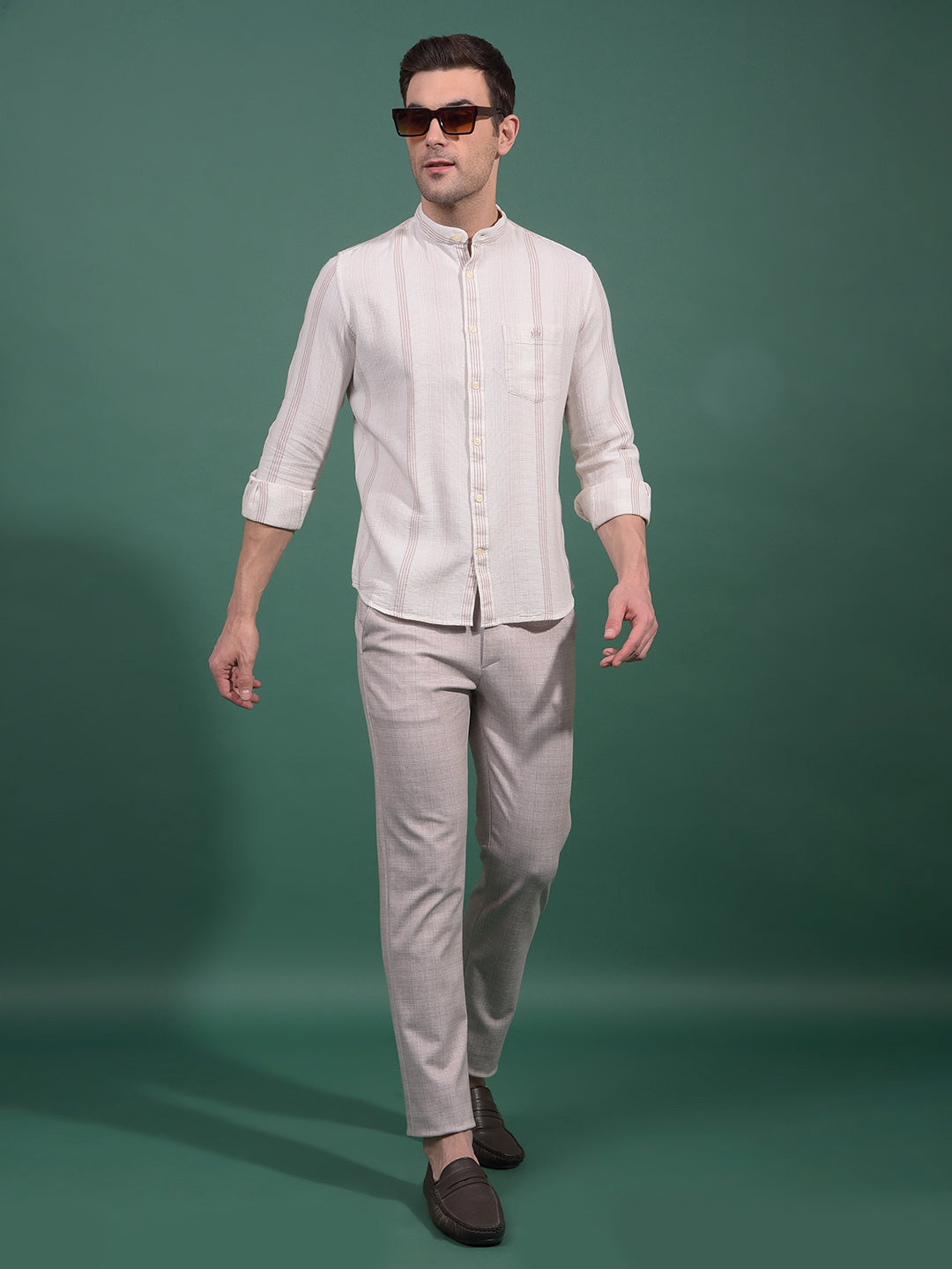 Beige Vertical Stripes Shirt-Men Shirts-Crimsoune Club