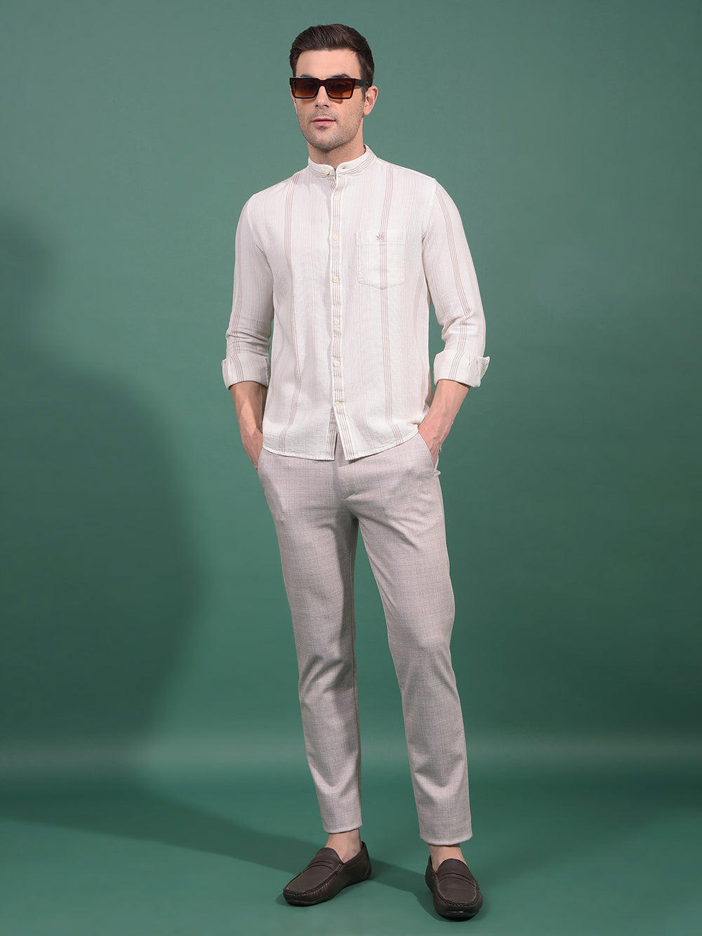 Beige Vertical Stripes Shirt-Men Shirts-Crimsoune Club