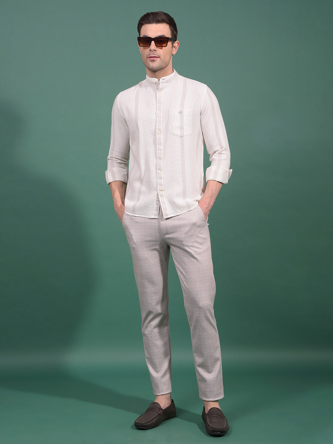 Beige Vertical Stripes Shirt-Men Shirts-Crimsoune Club