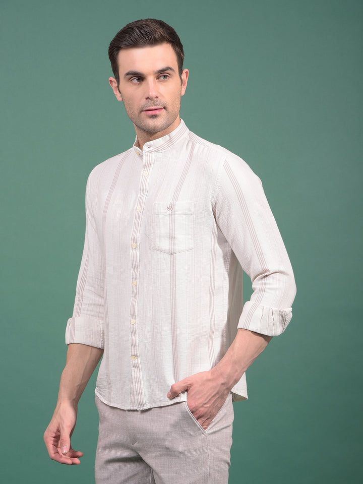 Beige Vertical Stripes Shirt-Men Shirts-Crimsoune Club