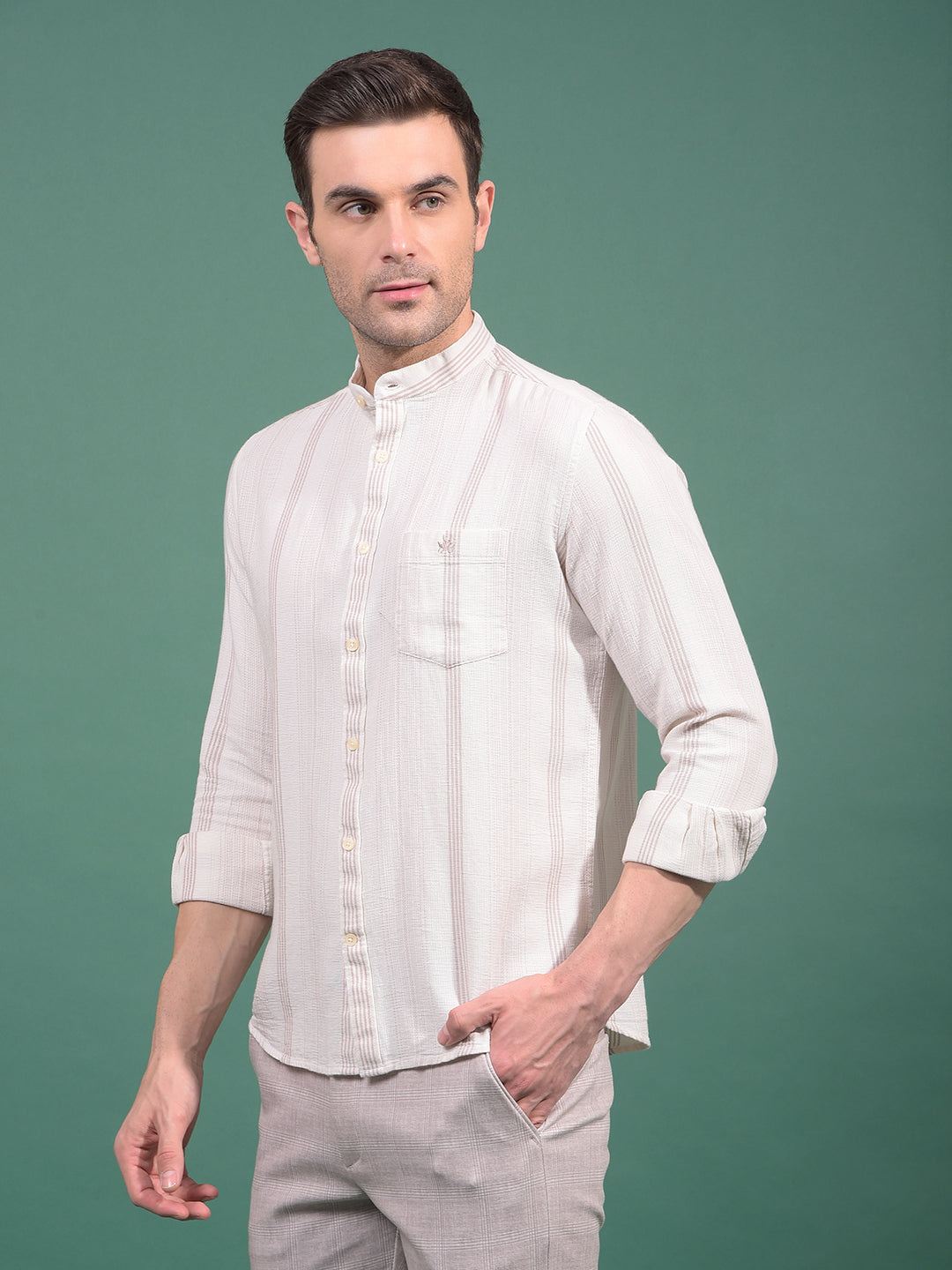 Beige Vertical Stripes Shirt-Men Shirts-Crimsoune Club