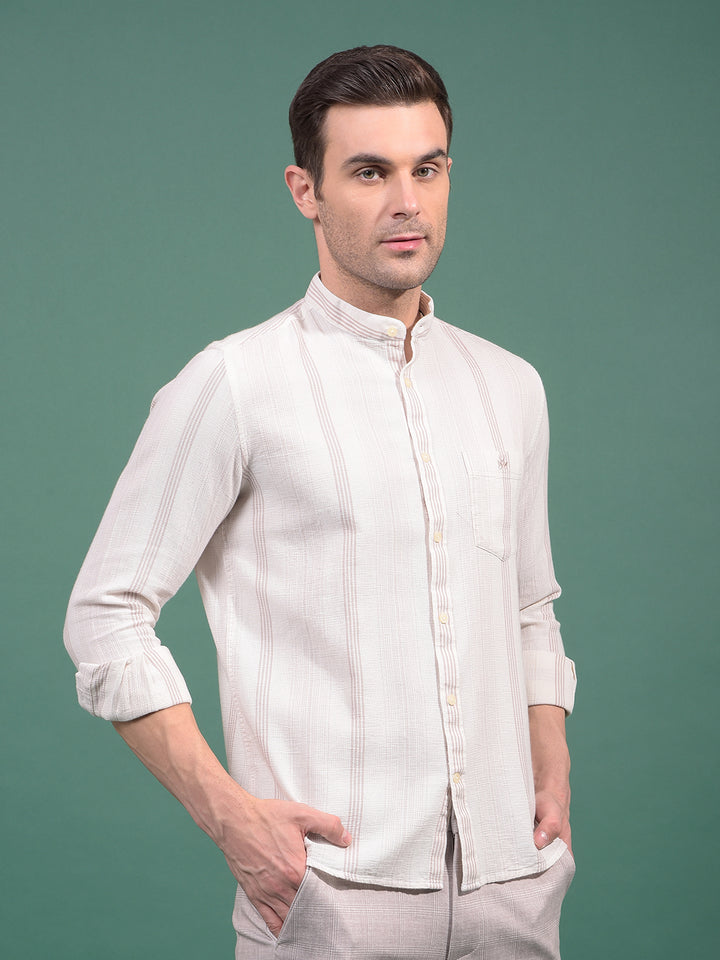 Beige Vertical Stripes Shirt-Men Shirts-Crimsoune Club