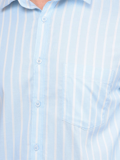 Blue Vertical Stripes 100% Cotton Shirt-Men Shirts-Crimsoune Club