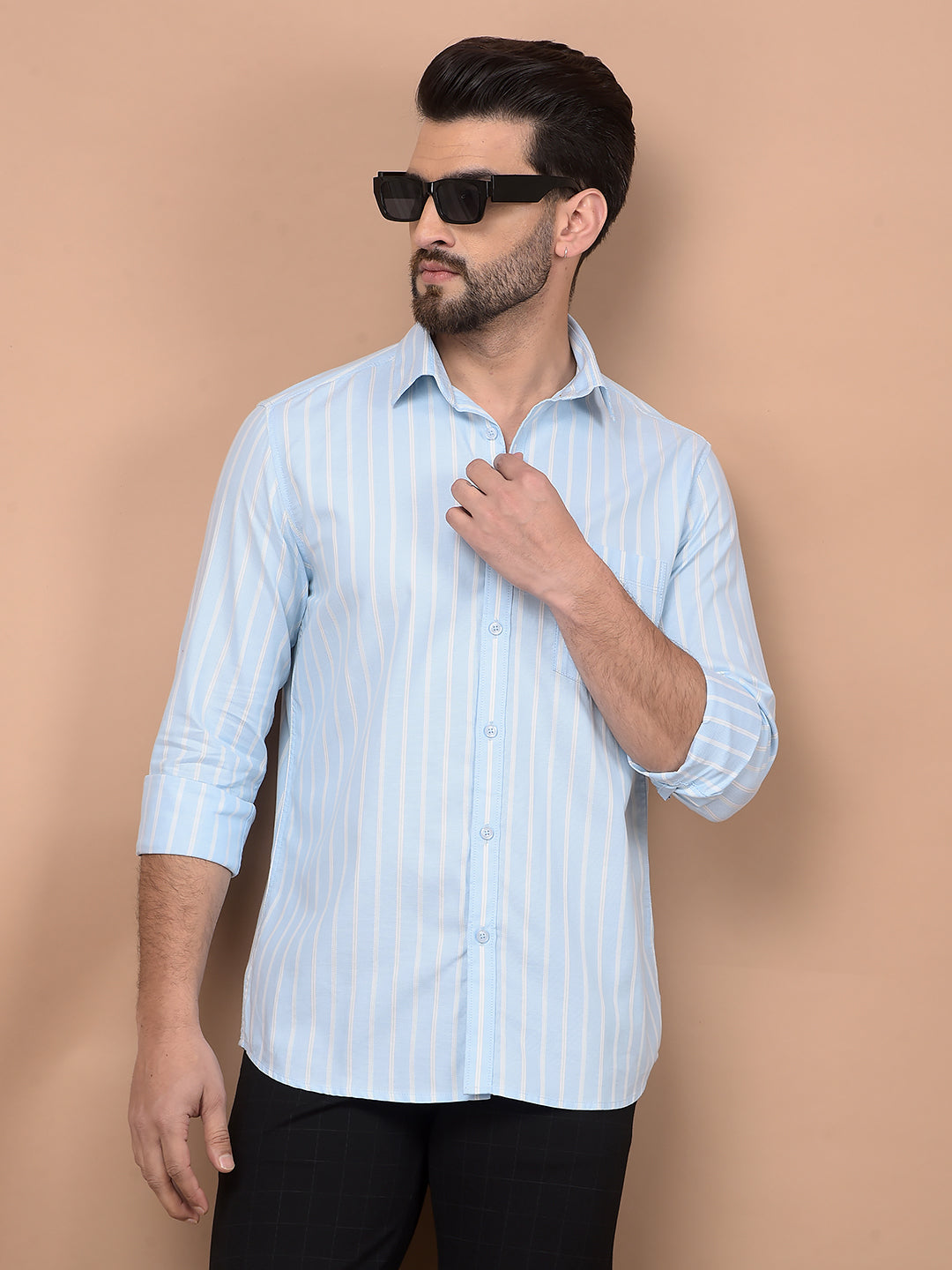 Blue Vertical Stripes 100% Cotton Shirt-Men Shirts-Crimsoune Club