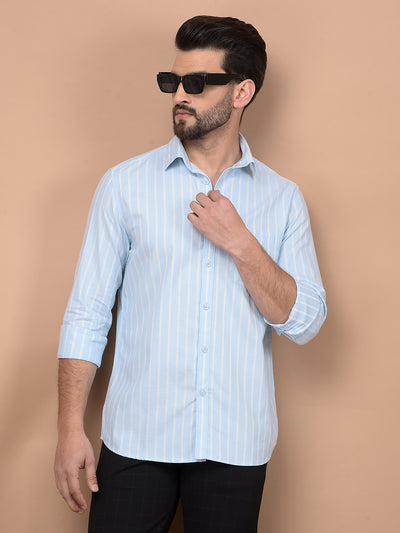 Blue Vertical Stripes 100% Cotton Shirt-Men Shirts-Crimsoune Club