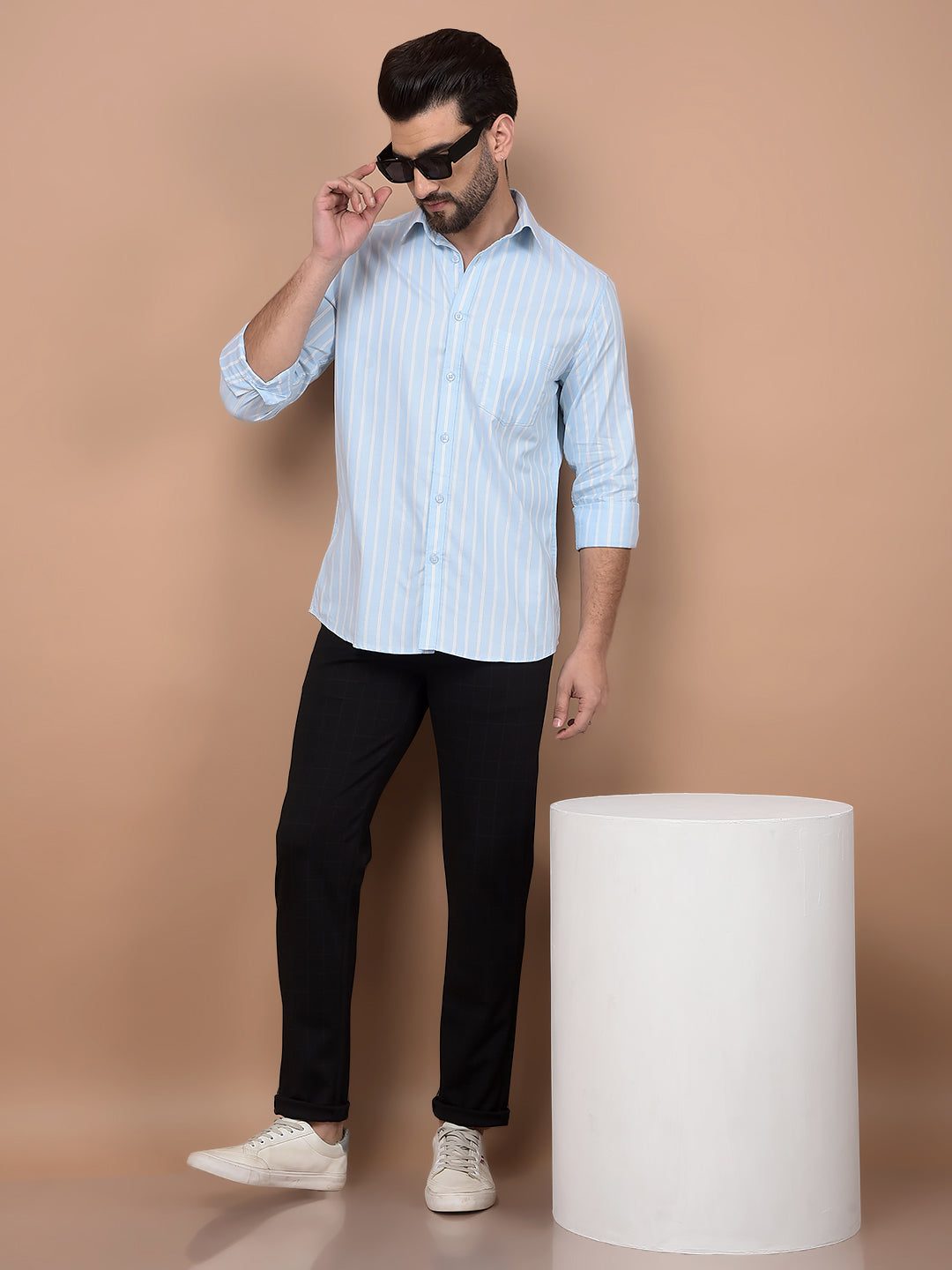 Blue Vertical Stripes 100% Cotton Shirt-Men Shirts-Crimsoune Club