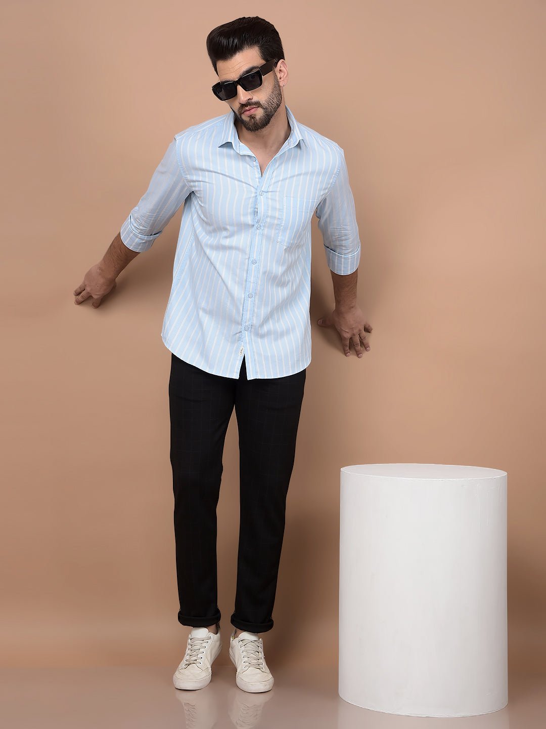 Blue Vertical Stripes 100% Cotton Shirt-Men Shirts-Crimsoune Club