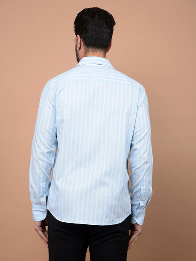 Blue Vertical Stripes 100% Cotton Shirt-Men Shirts-Crimsoune Club