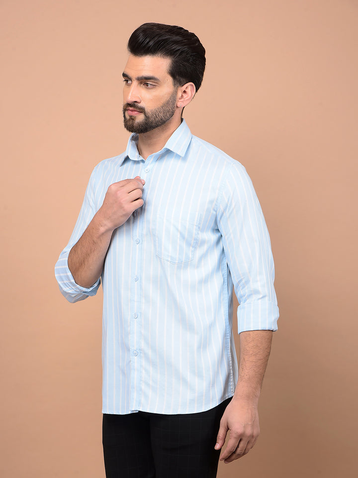 Blue Vertical Stripes 100% Cotton Shirt-Men Shirts-Crimsoune Club