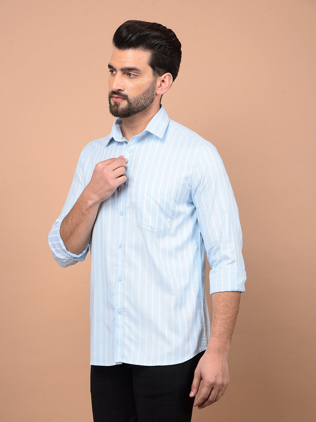 Blue Vertical Stripes 100% Cotton Shirt-Men Shirts-Crimsoune Club