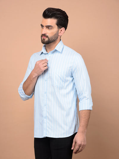 Blue Vertical Stripes 100% Cotton Shirt-Men Shirts-Crimsoune Club