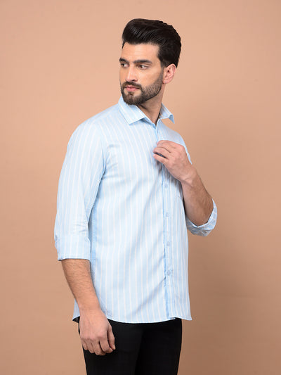 Blue Vertical Stripes 100% Cotton Shirt-Men Shirts-Crimsoune Club