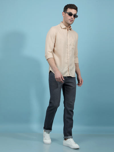 Beige Vertical Stripes Linen Shirt-Men Shirts-Crimsoune Club