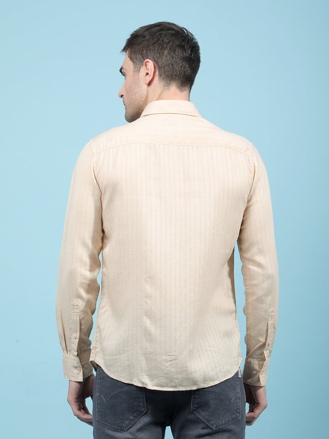 Beige Vertical Stripes Linen Shirt-Men Shirts-Crimsoune Club
