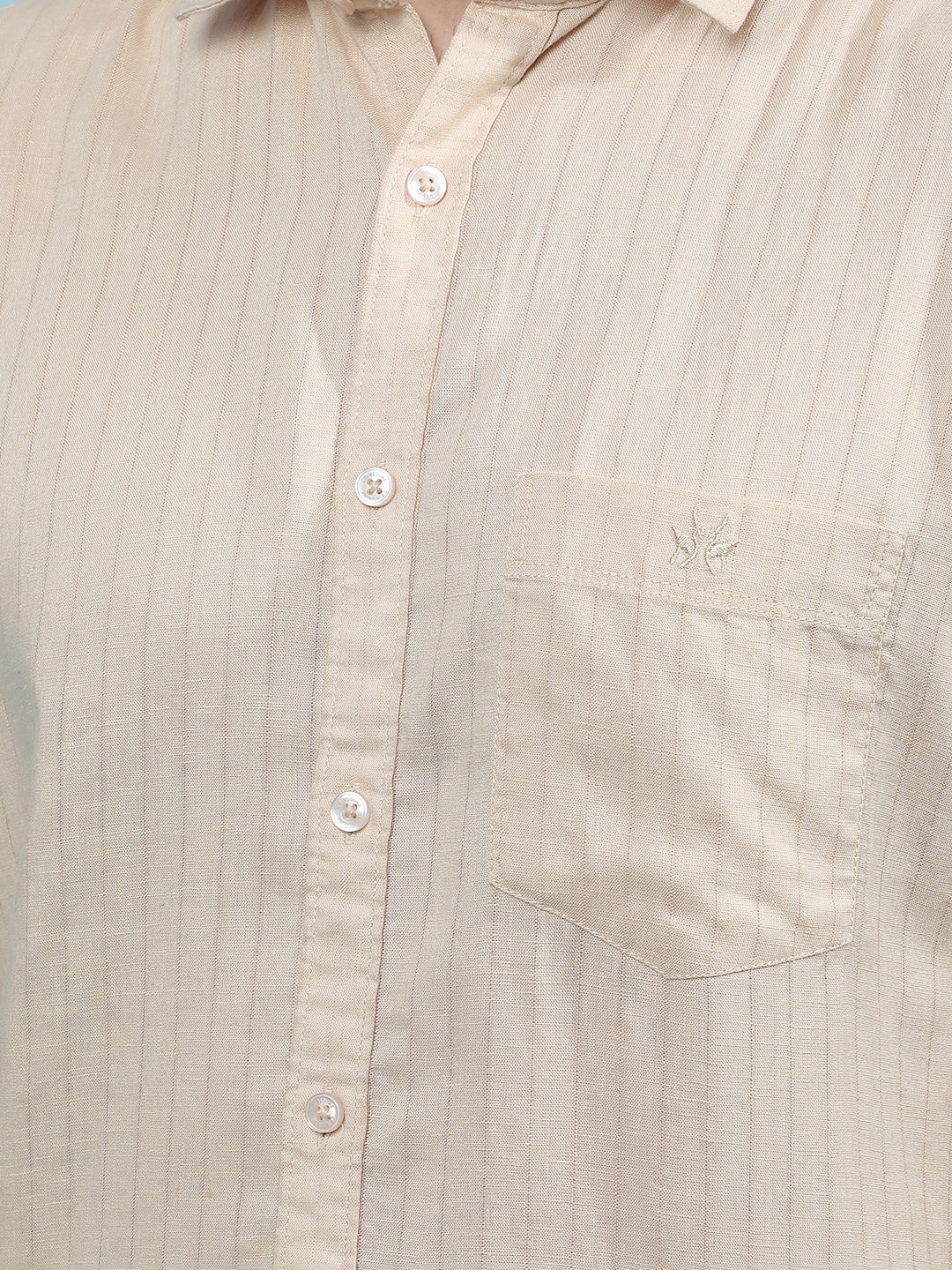 Beige Vertical Stripes Linen Shirt-Men Shirts-Crimsoune Club