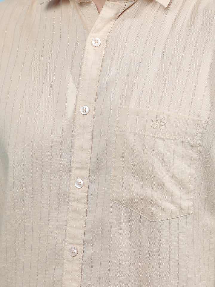 Beige Vertical Stripes Linen Shirt-Men Shirts-Crimsoune Club