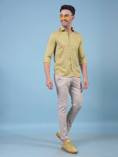 Green Vertical Stripes Linen Shirt-Men Shirts-Crimsoune Club