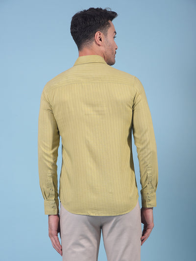 Green Vertical Stripes Linen Shirt-Men Shirts-Crimsoune Club