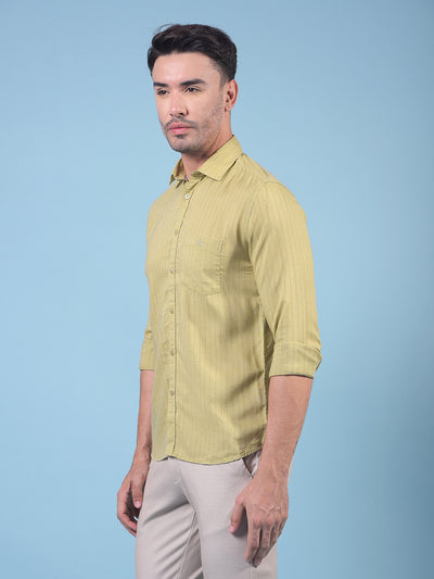 Green Vertical Stripes Linen Shirt-Men Shirts-Crimsoune Club