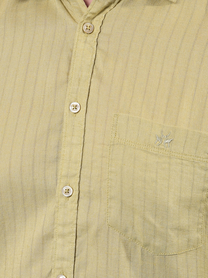 Green Vertical Stripes Linen Shirt-Men Shirts-Crimsoune Club